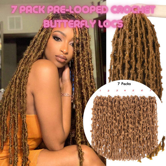 7 Pack Butterfly Locs Pre-looped Crochet Hair